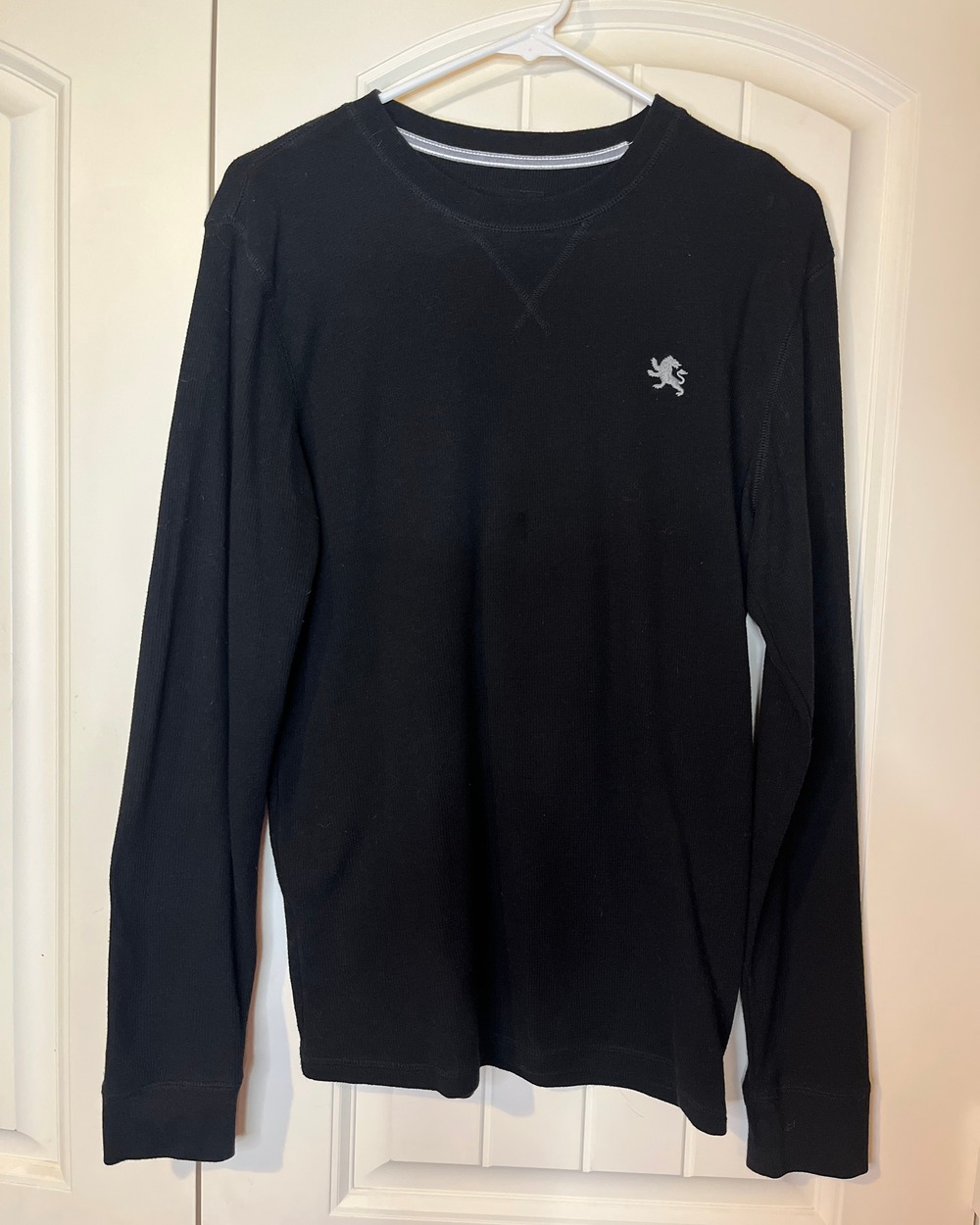 Express Waffle Knit Long Sleeve Shirt Men's M Black Lion Logo Y2K